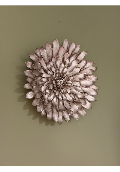 Dekoratif Çiçek Tabak / Duvar Süsü Eskitme Gümüş / Şampanya 28 Cm