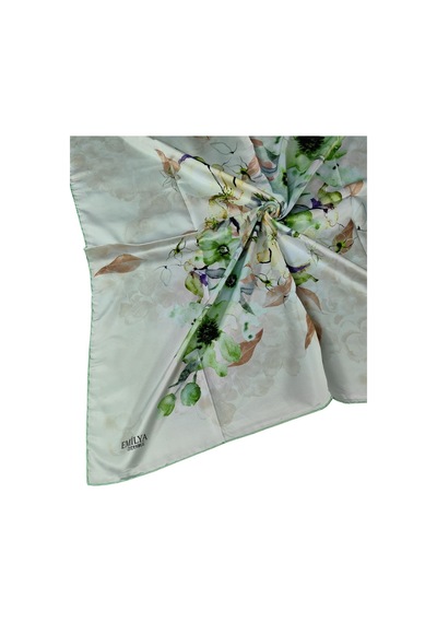 Mim Eşarp Emilya Rayon Çiçek Desenli Şal Eşarp 90x90 Cm Bej - Yeşil