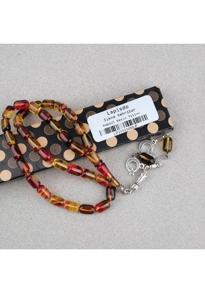 Sıkma Kehribar Kapsül Kesim Alpaka Püsküllü 7x11mm Tesbih 71271646