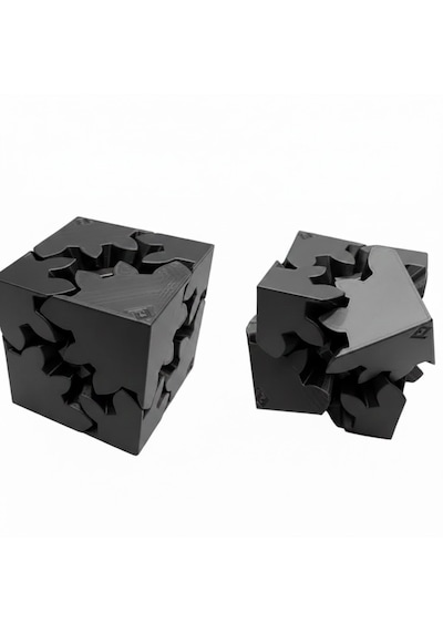 Mekanik Dişli Çarklı Zeka Küpü Hareketli Puzzle Yapı Bloğu - Eğitici Zeka Küpü Stres Oyuncağı- Siyah