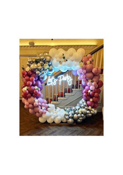 Krom Gümüş Toz Pembe Yaban Çileği Ve Beyaz Balon Zinciri 100 Adet Mix