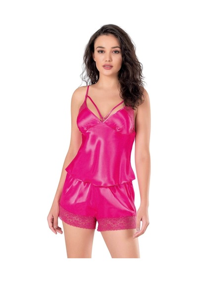 İkikareshop Fuşya Saten Babydoll Şort Takımı Çok Renkli