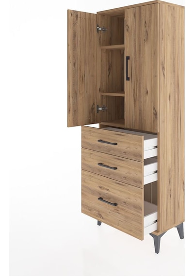 Arges Dolap 3 Raflı 3 Çekmeceli 2 Kapaklı 60x30x163 Çam-çam Çam