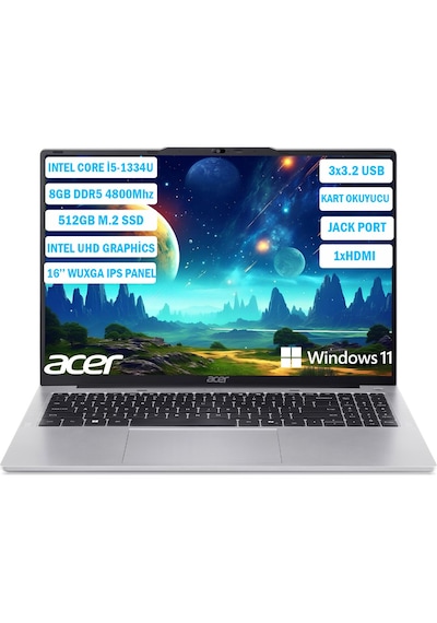 Acer AL16-52P-55S2 NX.J23EY.001 i5-1334U 8 GB 512 GB SSD 16" W11H Dizüstü Bilgisayar