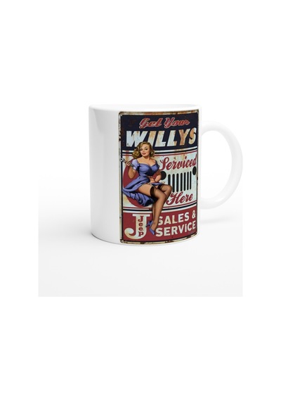 Willys Jeep Pin-up Servis Temalı Retro Kupa Renkli