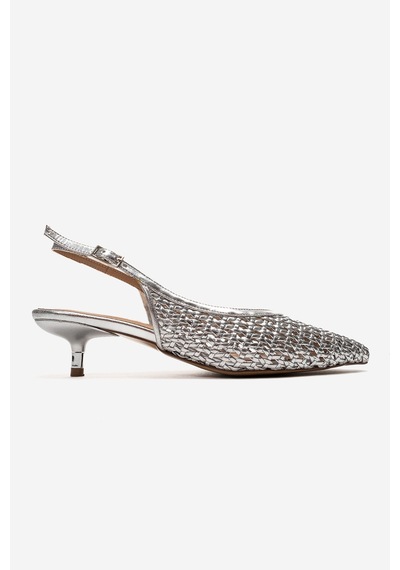 Luvishoes Orelıs Gümüş Örgü Desenli Kadın Kısa Topuklu Ayakkabı Gümüş