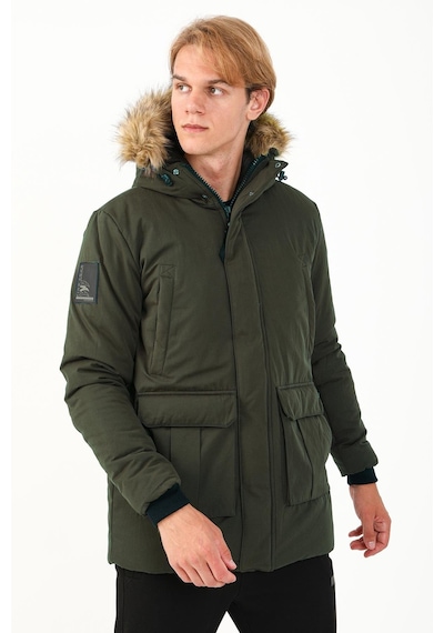 Maraton Sportswear Regular Erkek Kapşonlu Uzun Kol Basic Haki Parka 21302 Haki