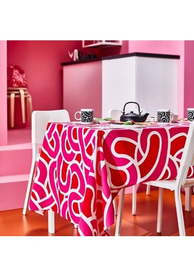 Ikea Sötrönn Masa Örtüsü 145 X 240 Cm Beyaz - Pembe - Kırmızı Çok Renkli