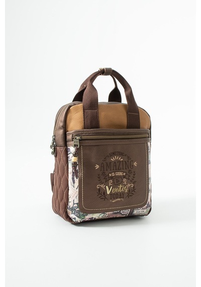 Ventıs Qualıty Ventis Amazing Vintage Kadın Sırt El Çantası Çok Bölmeli Desenli Tasarım Kapitone Kahverengi Model: 571-21e