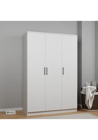 Kardelen Serisi Mat Beyaz 3 Kapaklı 5 Raflı 120 Cm Elbise Dolabı Beyaz