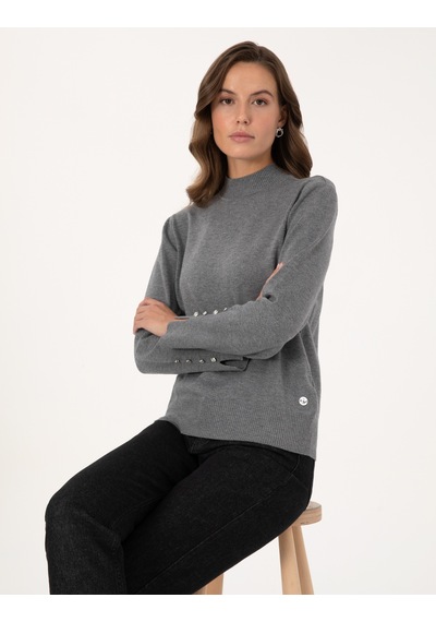 Pierre Cardin Kadın Gri Melanj Kazak /triko 50310887-vr086 Gri Melanj