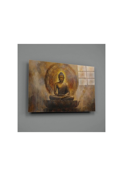 Altın Buddha Cam Tablo Dekoratif Duvar Tablosu Uv Baskılı Canlı Renkler Yatak Odası Ve Antre Doğum Günü Hediyesi 4mm Kırılmaz Cam