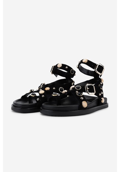 Valmenti Kadın Hakiki Deri Siyah Süet Düz Sandalet 1141 832 Bn Sndlt Y26 Black Suede
