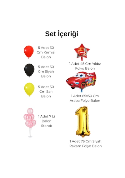 5 Yaş Yarış Arabası Temalı Gold Rakamlı Balonlu Doğum Günü Süsleme Çok Renkli