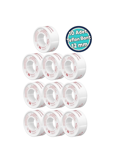 Ptfe Teflon Sızdırmaz Yalıtım Bant Bandı Beyaz 12 Mm X 12 Metre Dişi Bağlantı 10 Adet Genel