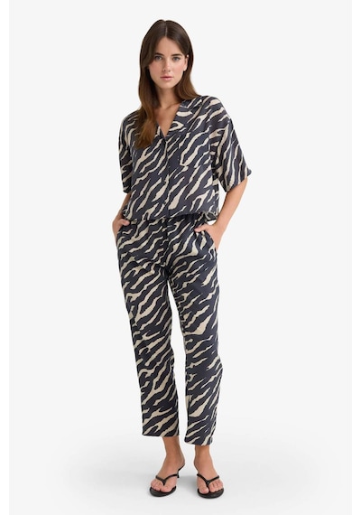 DeFacto Carrot Fit Zebra Desenli Modal Kumaş Pantolon Çift Cepli Yüksek Bel Düz Paça E6360AX25SPBK81