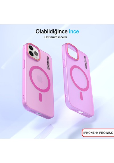 Apple iPhone 11 Pro Max Magsafe Uyumlu Mat Sert Klein Kılıf Pembe