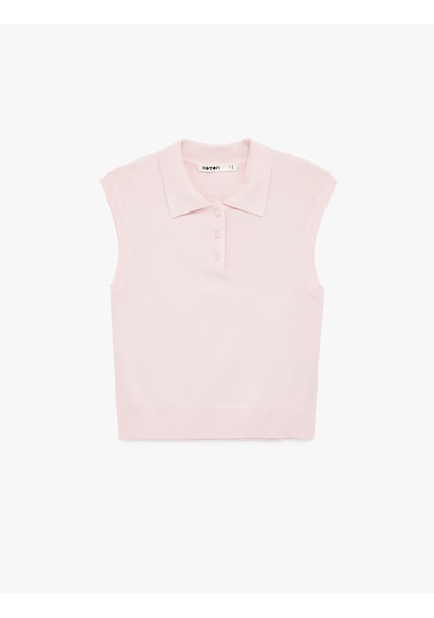Koton Kolsuz Düğmeli Polo Yaka Triko Bluz Pembe 6sak30005ht Gül