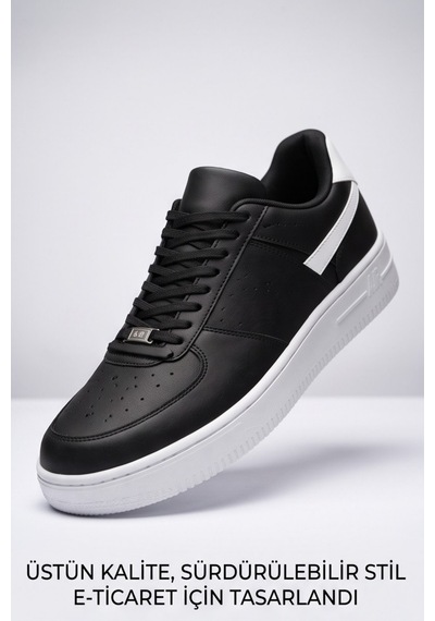 Aeterna Premium Unisex Sneaker - Dayanıklı Taban Rahat Siyah Beyaz Ayakkabı