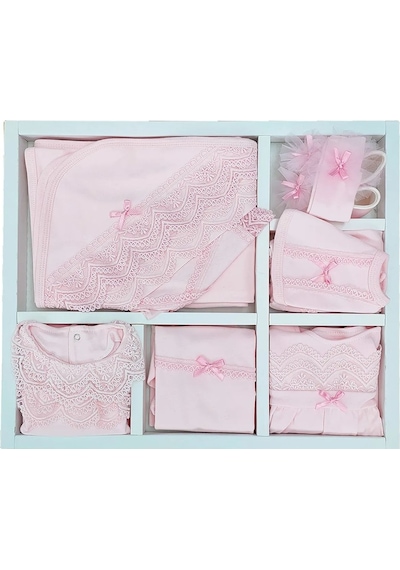 Aykor Tekstil Kız Bebek Yenidoğan Dantel Güpürlü 10 Lu Hastane Çıkış Set Pembe