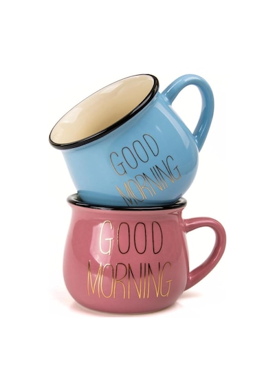 Mukko Home 2'li Emaye Görünümlü Porselen Kupa Seti Good Morning Gold Yazılı 150 Ml,pembe & Mavi Beyaz - Çok Renkli Mukko Home 2'li Emaye Görünümlü Porselen Kupa Seti Good Morning Gold Yazılı 150 Ml,pembe & Mavi Beyaz - Çok Renkli