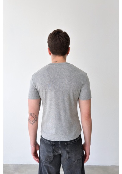 Flaw Düğmeli Basic Tişört-29166 Gri