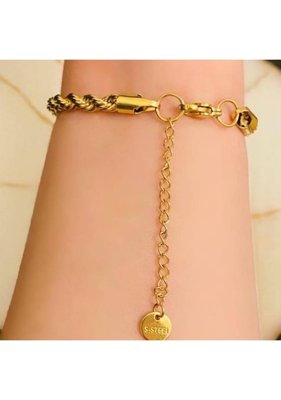 Gold Burgu Çelik Bileklik 4 Mm Şık Tasarım Ayarlanabilir Unisex Bileklik Sarı