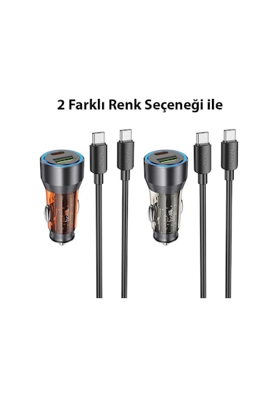 Hoco Nz12a Action Pd43w Usb + Type-c Araç Çakmaklık Hızlı Şarj Aleti + Type-c To Type-c Kablo- 5775