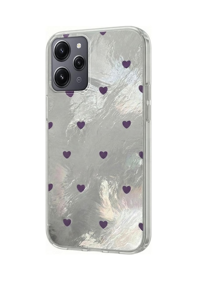 Xiaomi Redmi 12 Uyumlu Kılıf Pink Heart Silikon Kılıf Lila