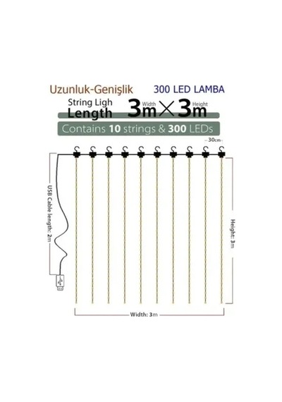 Uzaktan Kumandalı 8 Fonksiyonlu Peri Perde Led 3x3 Metre Günışığı Çok Renkli