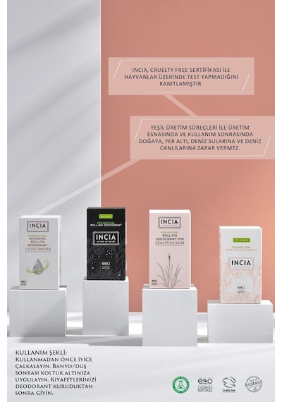 INCIA %100 Doğal Roll On Deodorant Beyazlatıcı Ter Kokusu Önleyici Leke Yapmayan 50 ML