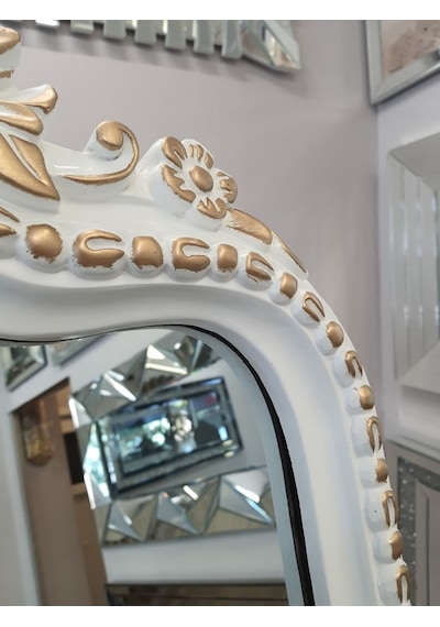Ayna Denizi Princess White Gold Model Beyaz Altın Renk Dekoratif Ayaklı Boy Aynası Beyaz - Altın