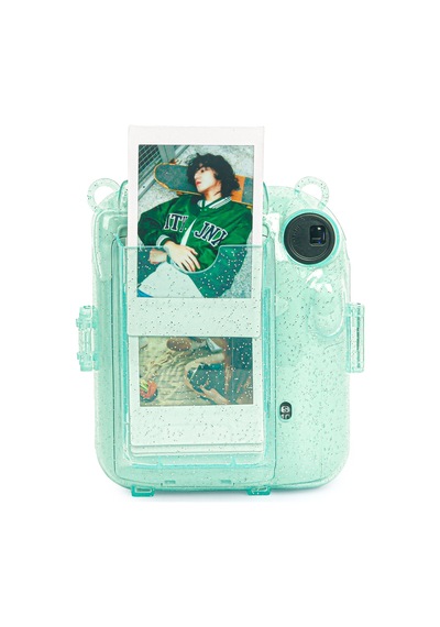 Fujifilm Instax Mini 12 Fotoğraf Makinesi + 10'lu Film + Kıskaçlı Resim Standı + Simli Pleksi Kılıf Seti Yeşil