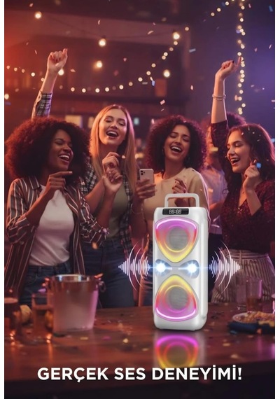 Bluetooh Hoparlör Kablolu Mikrofonlu Kumandali Radyolu Led Işıklı Parti Speaker D78