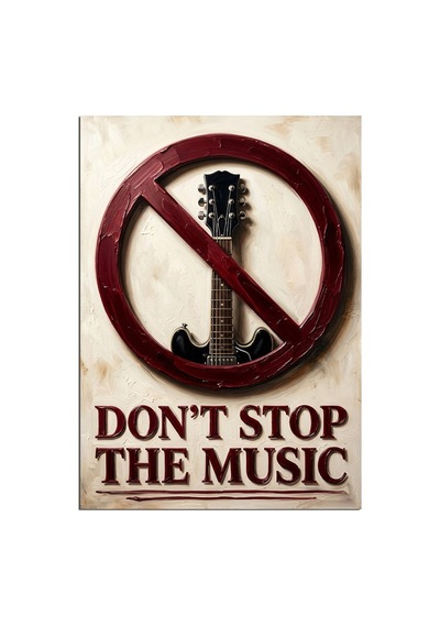 Gitar Yasak İşaretli Müzik Protestosu Dekoratif Kanvas - Mdf Ahşap Tablo Çok Renkli