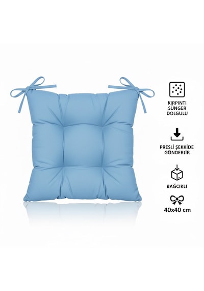 Rual 4 Lü Sandalye Minderi Bağcıklı, Çökme Yapmaz Sünger Dolgulu, Yıkanabilir 40x40 Cm Açık Mavi