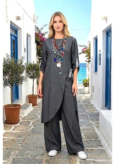 Veraura Lifestyle Antrasit Gri Asimetrik Tasarım İkili Takım