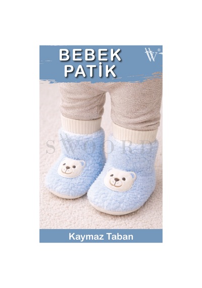 Swoord Peluş Astarlı Ve Yüzeyli Kaydırmaz Taban Çocuk Patik Çocuk Panduf Mavi