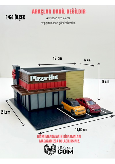 3d Baskı 1/64 Ölçekli Pizza Hut Bina Tasarımlı Diorama Araç Sergileme Garajı