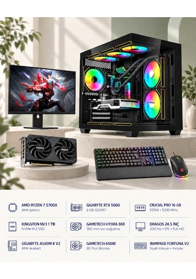 Symoon SYMOONPC0202 R7-5700X 8 GB 16 GB 1 TB SSD RTX5060 24.5" Dos Masüstü Oyuncu Bilgisayarı