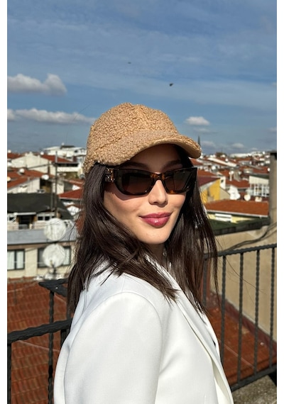Mollycrush Kadın Teddy Dokulu Kışlık Kadın Vizör Şapka Yumuşak Kuzu Kürk Görünümlü Model Turuncu