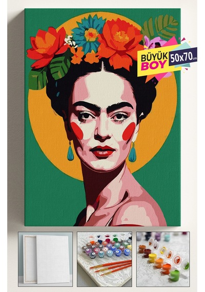 Sayılarla Boyama Seti Numaralı Tuval Fırça Boya Dahil Kasnaklı Set 50x70 Cm - Kahlo