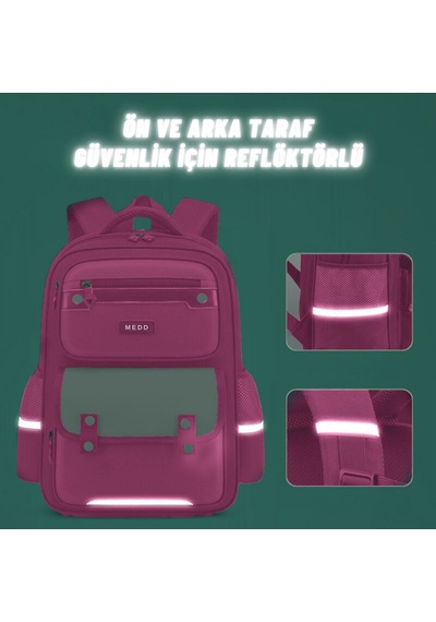 Çocuk İlkokul Sırt Çantası İngiliz Tarz Çok Bölmeli Yeni Nesil Okul Çantası Pembe