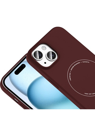 Maks Technology iPhone Uyumlu 15 Kılıf M-safe Şarj Özellikli Kamera Korumalı Mkst Elio Sert Pc Kapak - Bordo