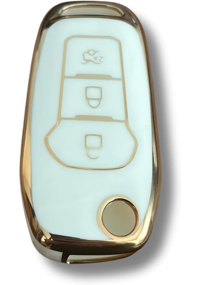 Autohan Keys Ford Ecosport, Focus, Fiesta, Mondeo, Ranger, Puma Uyumlu Sustaıı Anahtar Kılıfı, Nano Beyaz-altın