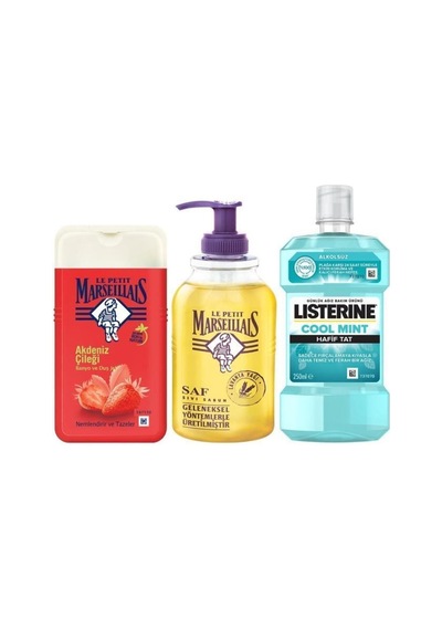 Le Petit Marseillais Akdeniz Çileği Duş Jeli 250 ML + Sıvı Sabun 300 ML + Listerine Cool Mint 250 ML