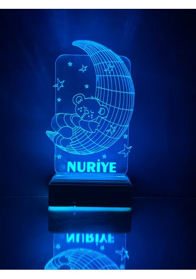 Çocuklara Özel Hediye 3D Led Ay Ve Ayıcık Gece Lambası