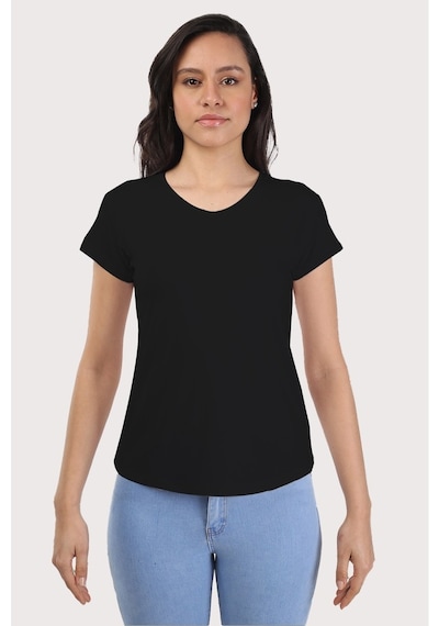 Kadın Siyah Basic V Yaka Tshirt Siyah