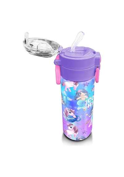 Coral High Kids Mor Pembe Unicorn Deniz Kızı Desenli Pipetli Ve Direkt İçim Çelik Termos 500 Ml 31982 Mor - Pembe