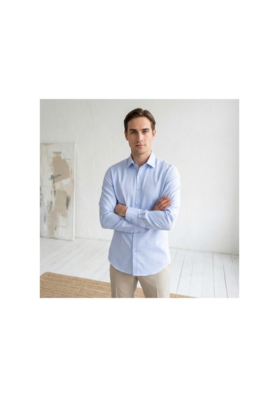 Yusaytr Slim Fit Uzun Kollu Pamuklu Gizli Düğme Yakalı Oxford Gömlek Mavi Mavi